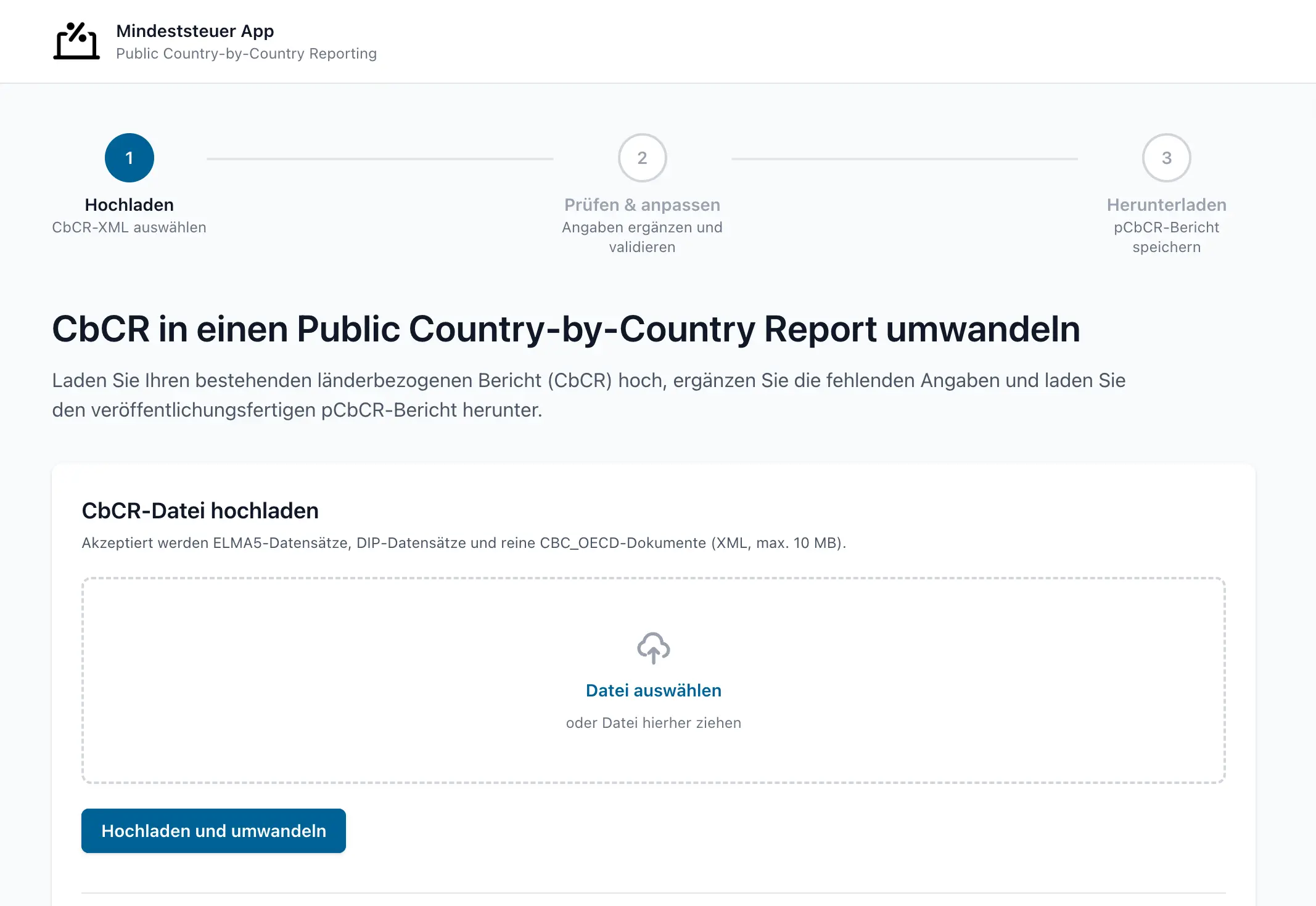 Hochladen: CbCR-XML in der Mindeststeuer App